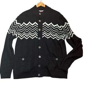 Missoni x Target Black White Chevron Knit Mock Neck Button Up Cardigan Sweater